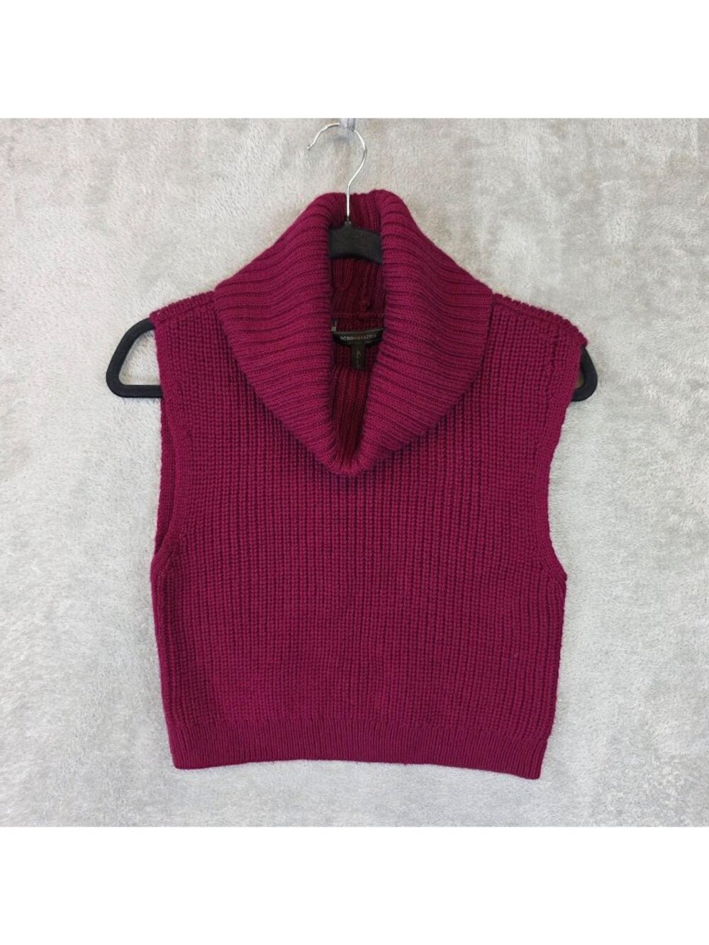 BCBGMAXAZRIA Sweater Vest Womens S Red 100% Wool Cowl Neck Knit Sleeveless